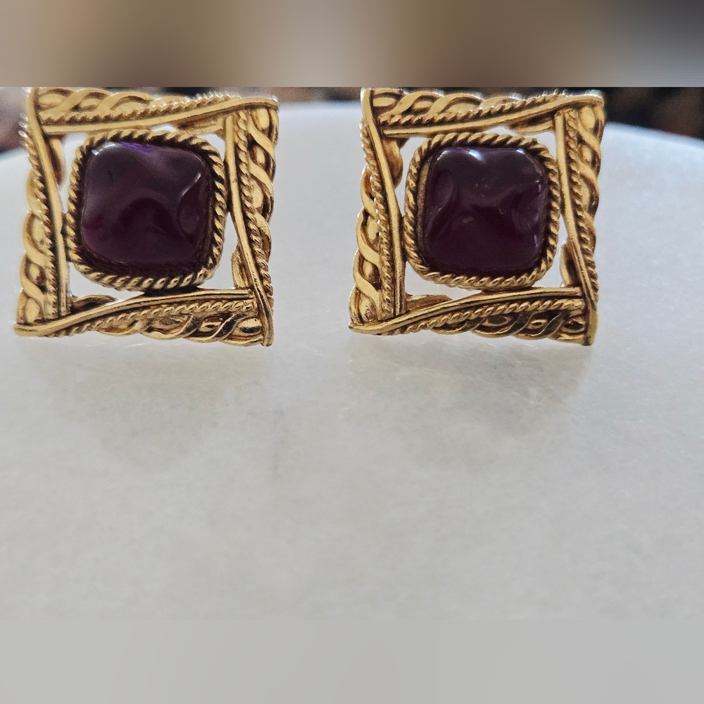 Vintage Givenchy New York Paris 1980'S/90 Amethyst Color Cobochon Clip Earrings